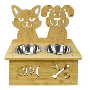 Mivo Elevated Dog Bowls Stand with 2 Stainless Food Bowls  small Medium Dogs NEW